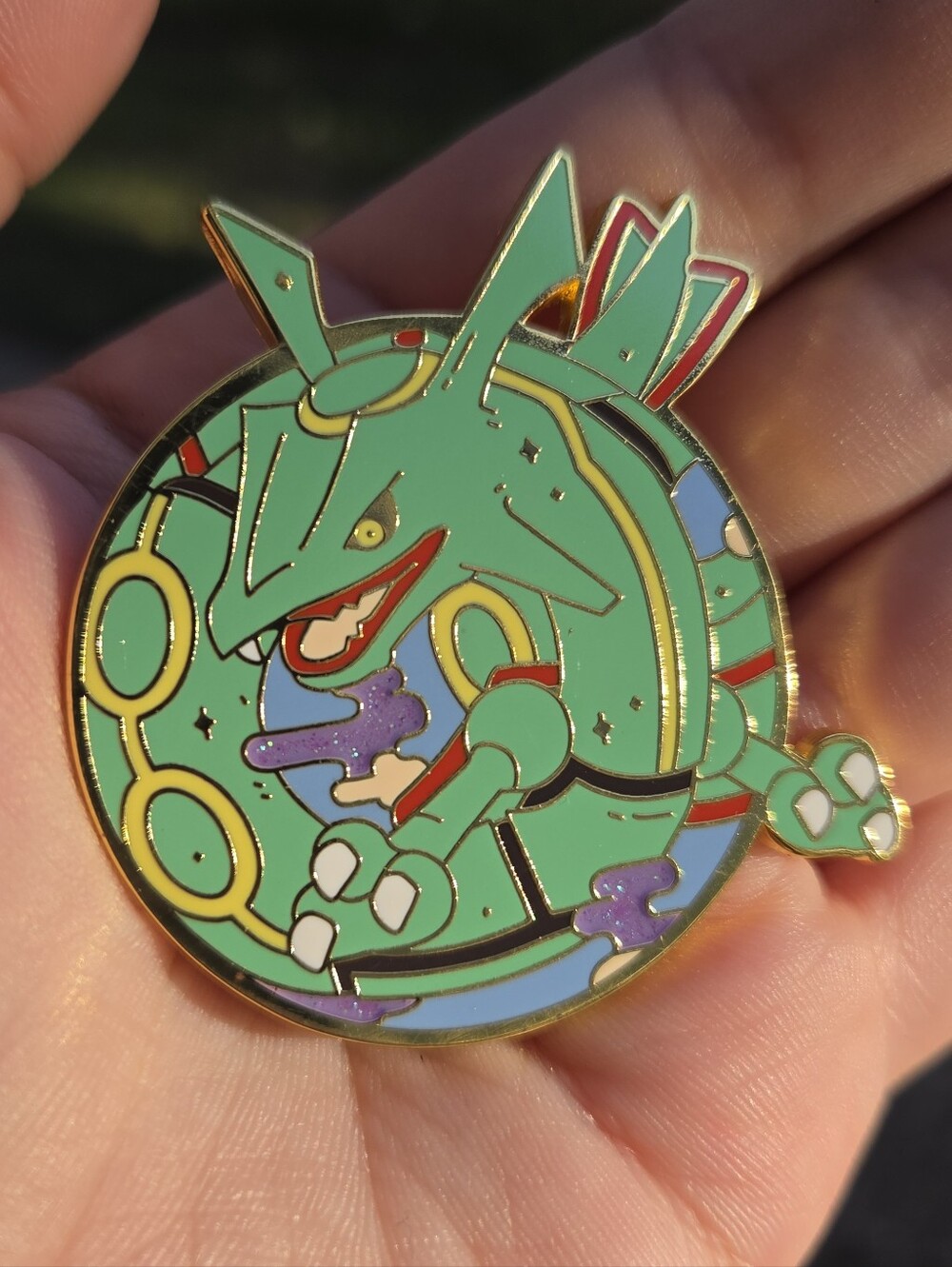 Pokemon Rayquaza Enamel Pin - Green with Gold Accents